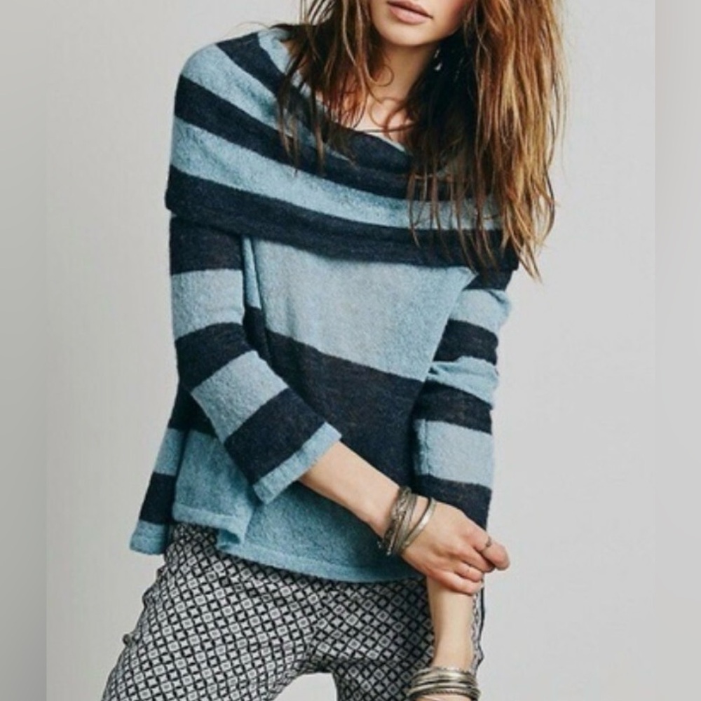 Free People Lulu Rugby Striped Cowl Neck Alpaca Blend‎ Sweater Size Small
